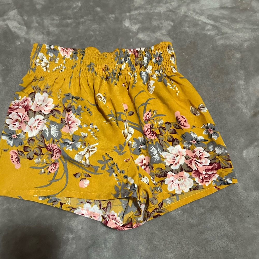 SHEIN Floral Mustard High Waist Shorts